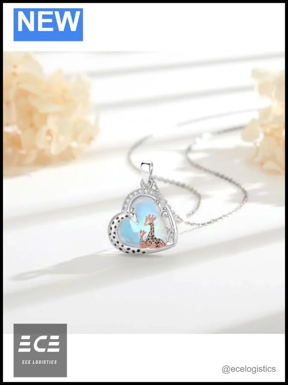 Rhodium Plated Copper Giraffe Heart Pendant Necklace 22in Box Chain